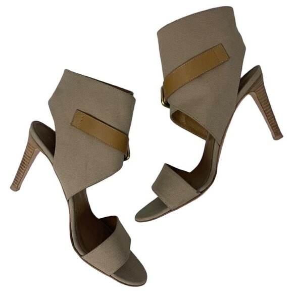 Rare Gianvito Rossi Canvas Leather Ankle Buckle Clossure Safari Sandals Heels 9 - Picture 7 of 14